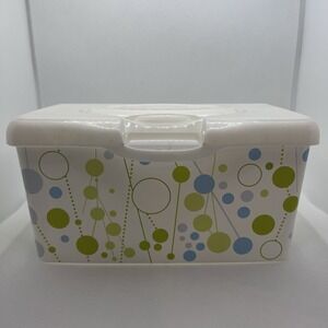 Huggies Empty Baby Wipes Dispenser Blue Green Circles Pop-Up Top Container